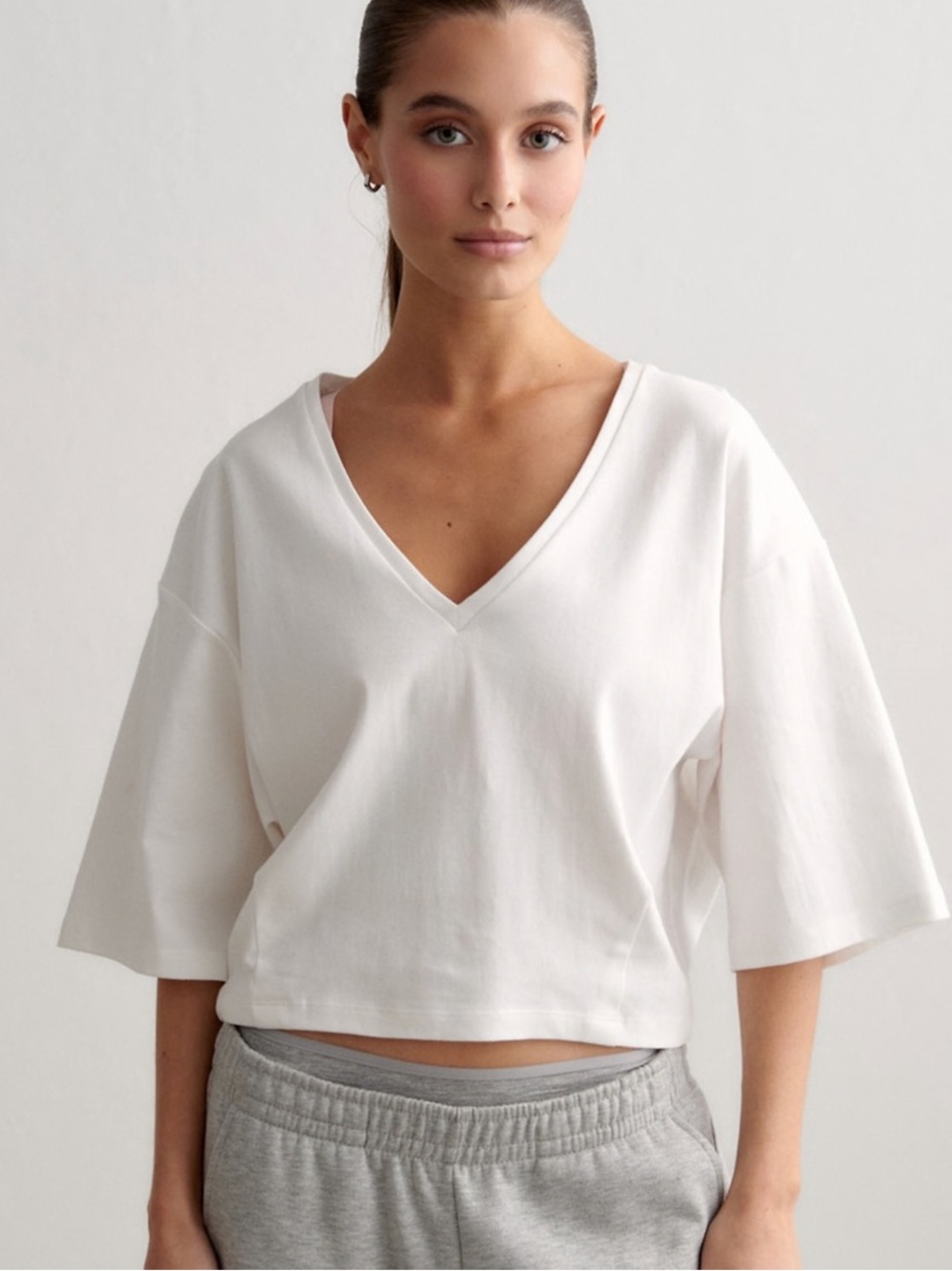 Cropped V-Neck White Crop Top